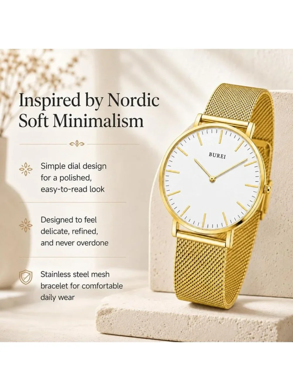 Women's White Gold Minimalist Analog Quartz Waterproof Dress Wrist Watches